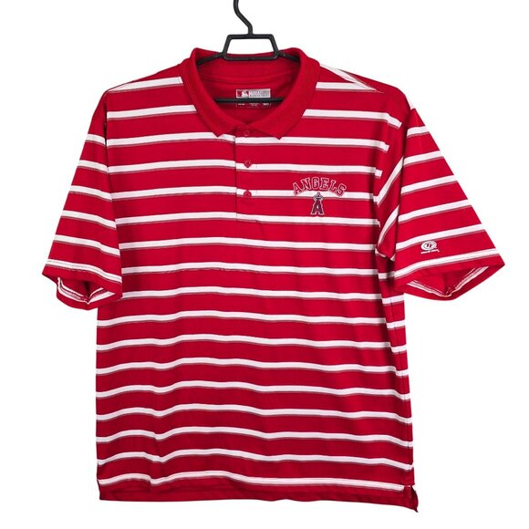 Mens Genuine Merchandise Red White Striped Polo Shirt LA Angels Short Sleeve XL - Picture 1 of 9